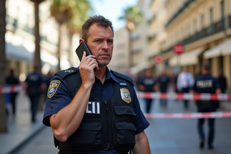 Agent de police en uniforme sur une rue de Cannes