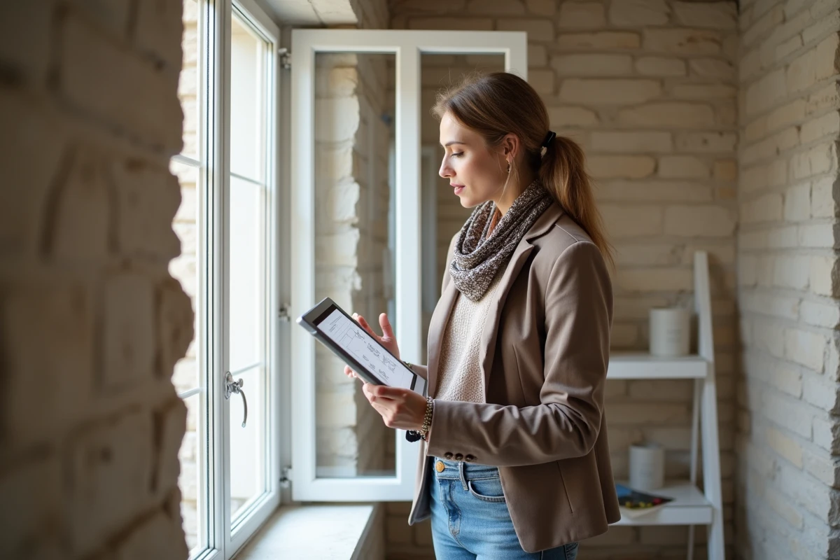 Architecte inspectant une fenêtre dans un logement parisien