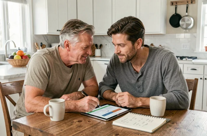 Couple discutant de leurs options de crédit pour un projet financier commun à domicile