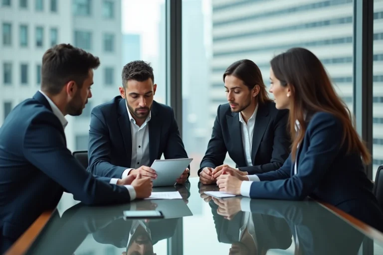 Groupe de professionnels en réunion d'affaires modernes