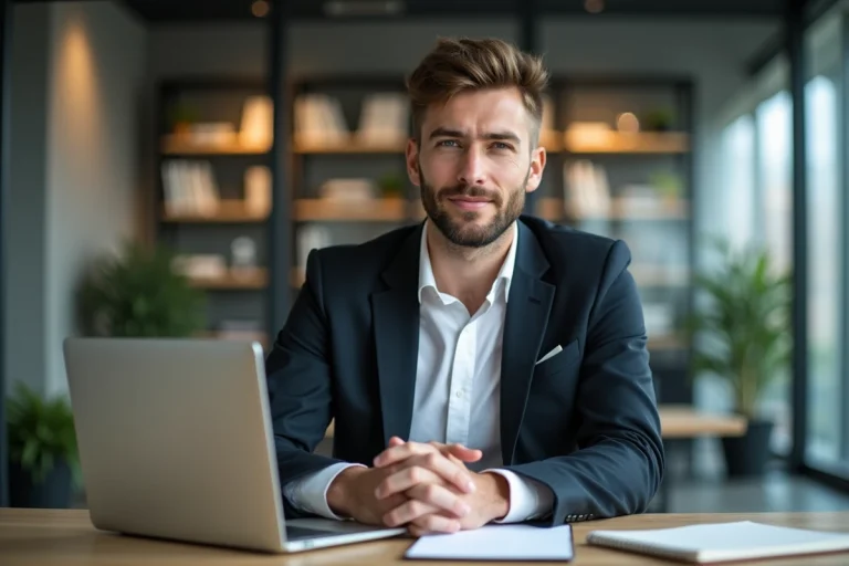 Homme d'affaires en bureau moderne en pleine réflexion