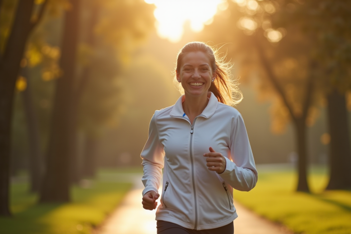 Therapeute en jogging dans un parc au matin
