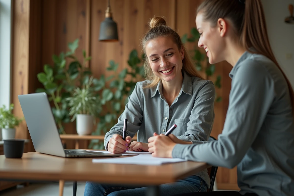 Nutritionniste discute avec une cycliste dans un bureau écologique