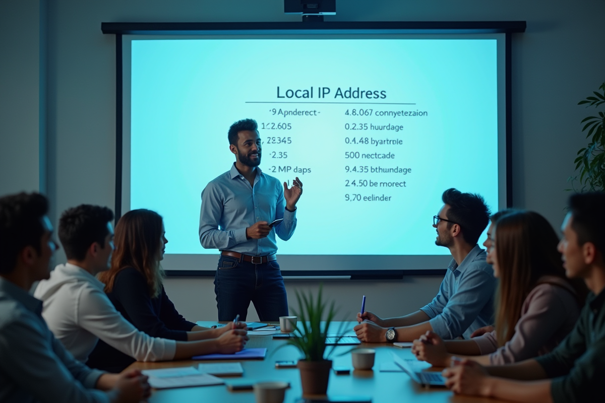 Technicien informatique expliquant les IP locales à des débutants